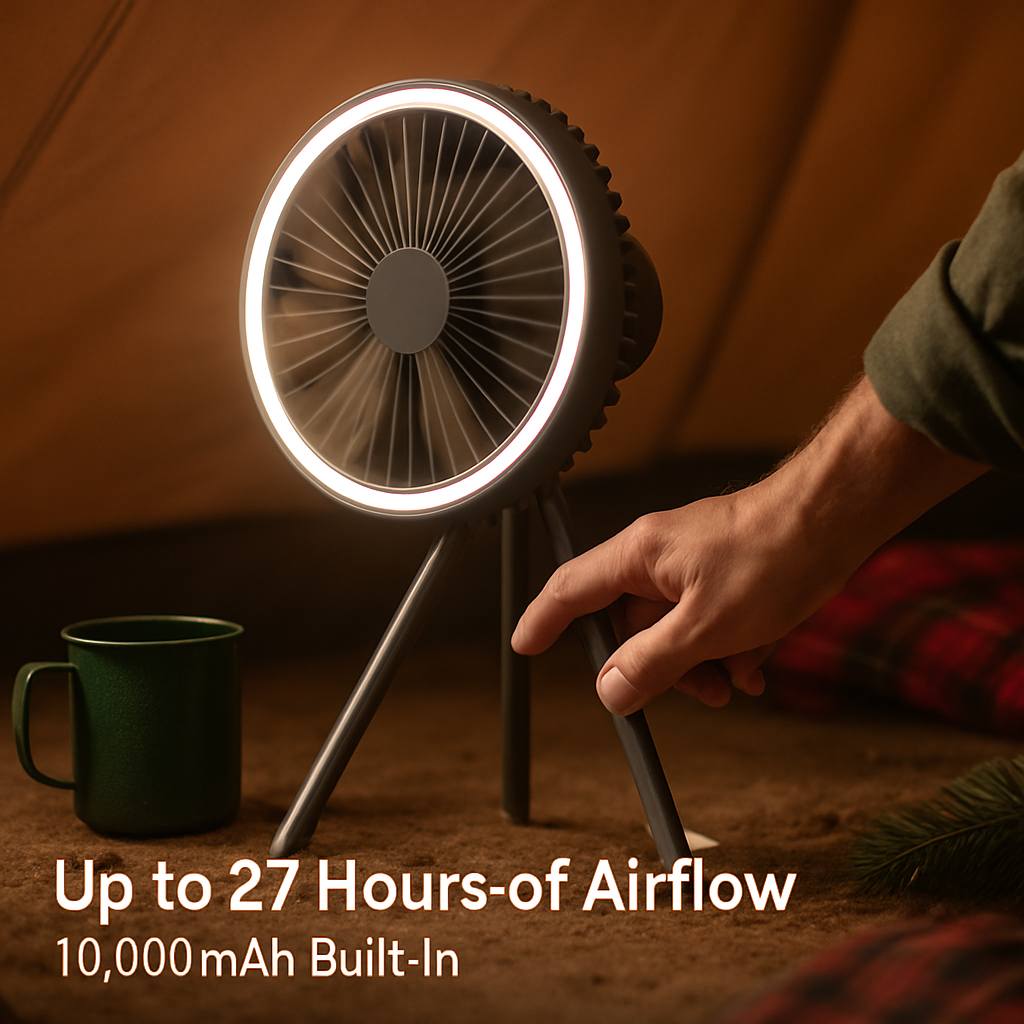 Portable Camping Fan with 3 Speeds and Rechargeable Battery