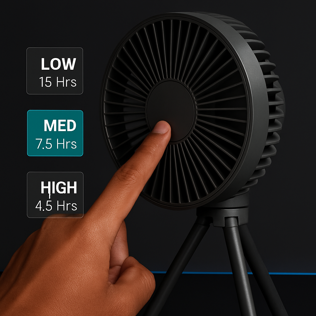 Portable Camping Fan with 3 Speeds and Rechargeable Battery