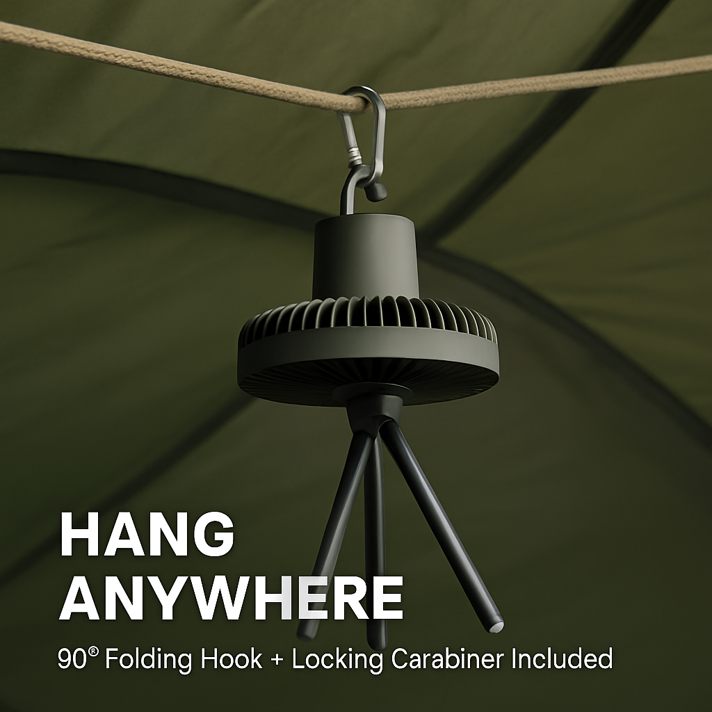 Portable Camping Fan with 3 Speeds and Rechargeable Battery