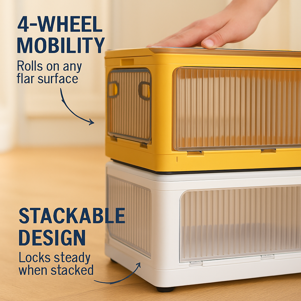 Foldable Storage Bins with Lid and Wheels
