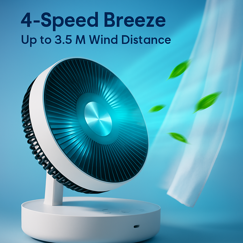 Foldable Rechargeable LED Desk Fan with Remote Oscillation