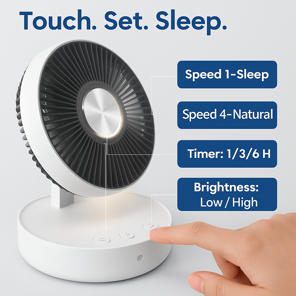 Foldable Rechargeable LED Desk Fan with Remote Oscillation